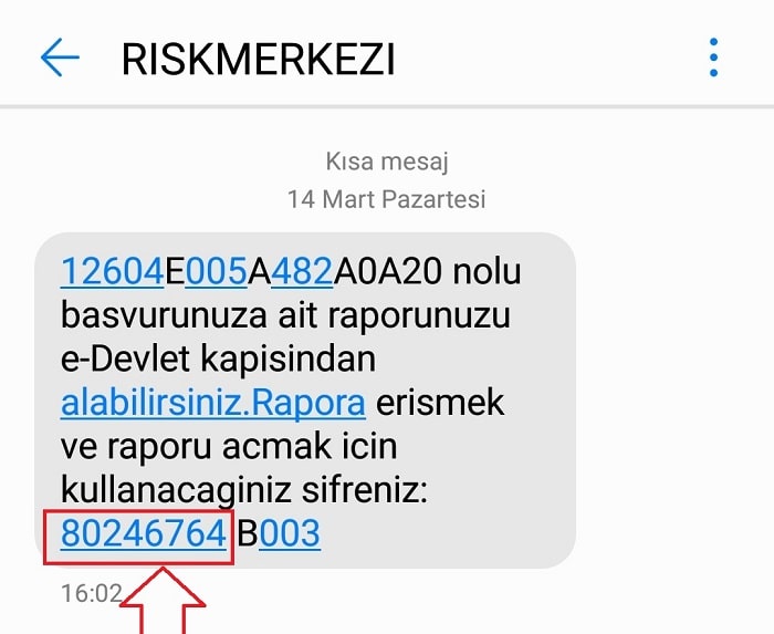 E-devlet kredi notu sorgulama SMS şifresi